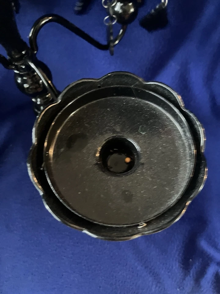 🎃 Black Metal 5-armed Tabletop Candelabra w/ Dangling Pendants - Image 3 of 4