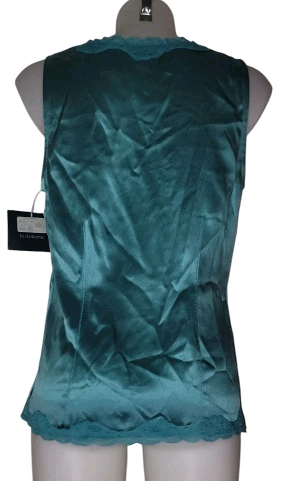 NWT Y2k Womens Green Silk Lace Trim Whimsigoth Witchy Grunge Cami Tank Sz 8 - Image 2 of 4