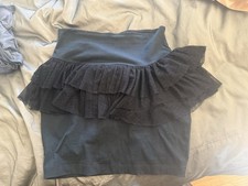 Vintage Betsey Johnson Black Mini Pencil Skirt with Lace Ruffles