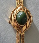 Vintage Sarah Coventry Lariat Necklace 1979  With Green Cabochon Goldtone Signed — photo 2