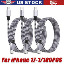 60W USB-C to USB-C Cable Fast Charger lot PD Nylon Cord iPhone 16 15 Pro Samsung