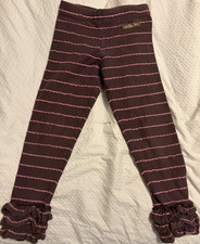 Matilda Jane Girls Striped Brown Pink Ankle Leggings Ruffle Hem Size 2