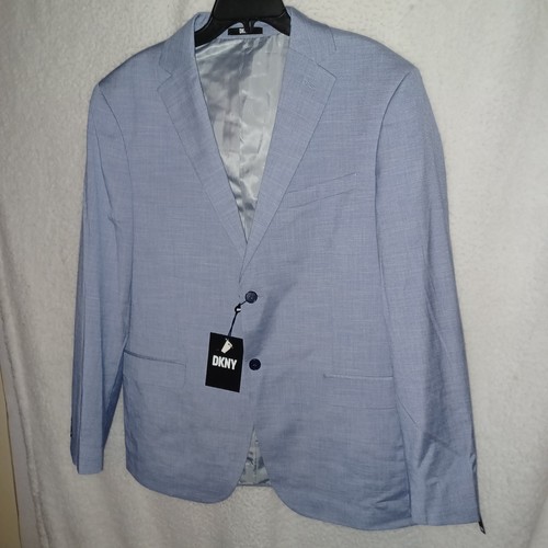 DKNY Herren Gr. 44R Stretch Blazer Jacke Sport Mantel Hellblau Mini Kariert (72C) - Bild 3 von 14