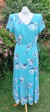 Stunning Designer Jacques Vert blue floral short sleeve A-line shift dress UK 12