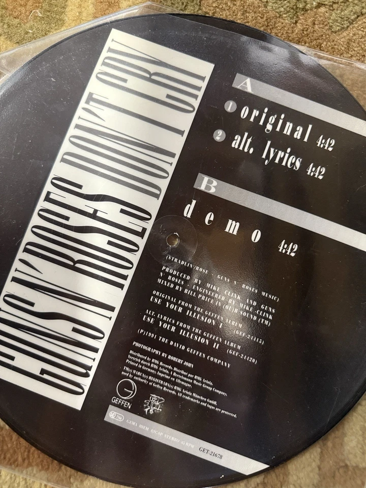 GUNS N' ROSES DON'T CRY 3 VERSION 12" SINGLE PICTURE DISC LP GERMANY VG+ VINYL Foto 2 de 2