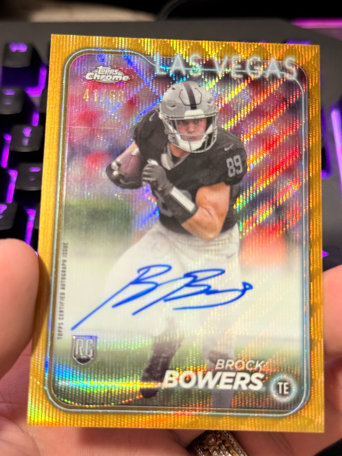2024 Topps Chrome BROCK BOWERS GOLD Wave REFRACTOR Auto RA-BBO #/50 RC Raiders