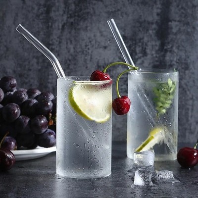4Pcs Reusable Glass Drinking Straws Clear 8mm Borosilicate Straight Bent Set