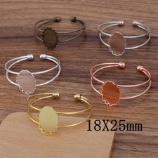 1PC Brass Cabochon Blank Cuff Bracelet, Bezel Round Fit 18X25mm Oval QBB07