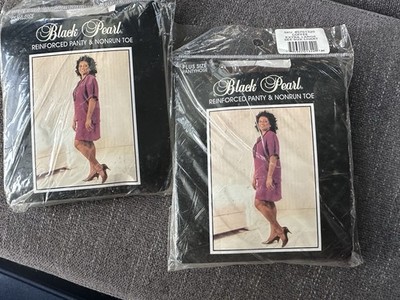 Vintage Black Pearl Pantyhose Nylons Coffee NOS Size XL 2 Pairs