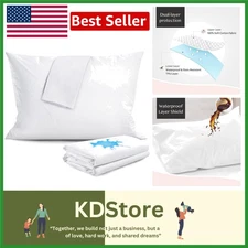 Waterproof Cotton Pillow Protectors Set 2, Zippered, Breathable, Stain & Dust...
