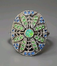 Natural Australian Opal & Emerald 925  Sterli...