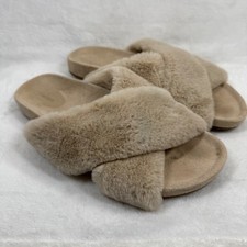 Birdies The Robin Faux Fur Criss Cross Slipper Slides Fawn Beige Womens Size 7