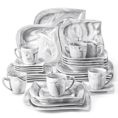 Dinnerware Set 30 Piece Porcelain Service for 6 Marble Grey MALACASA Sets Modern