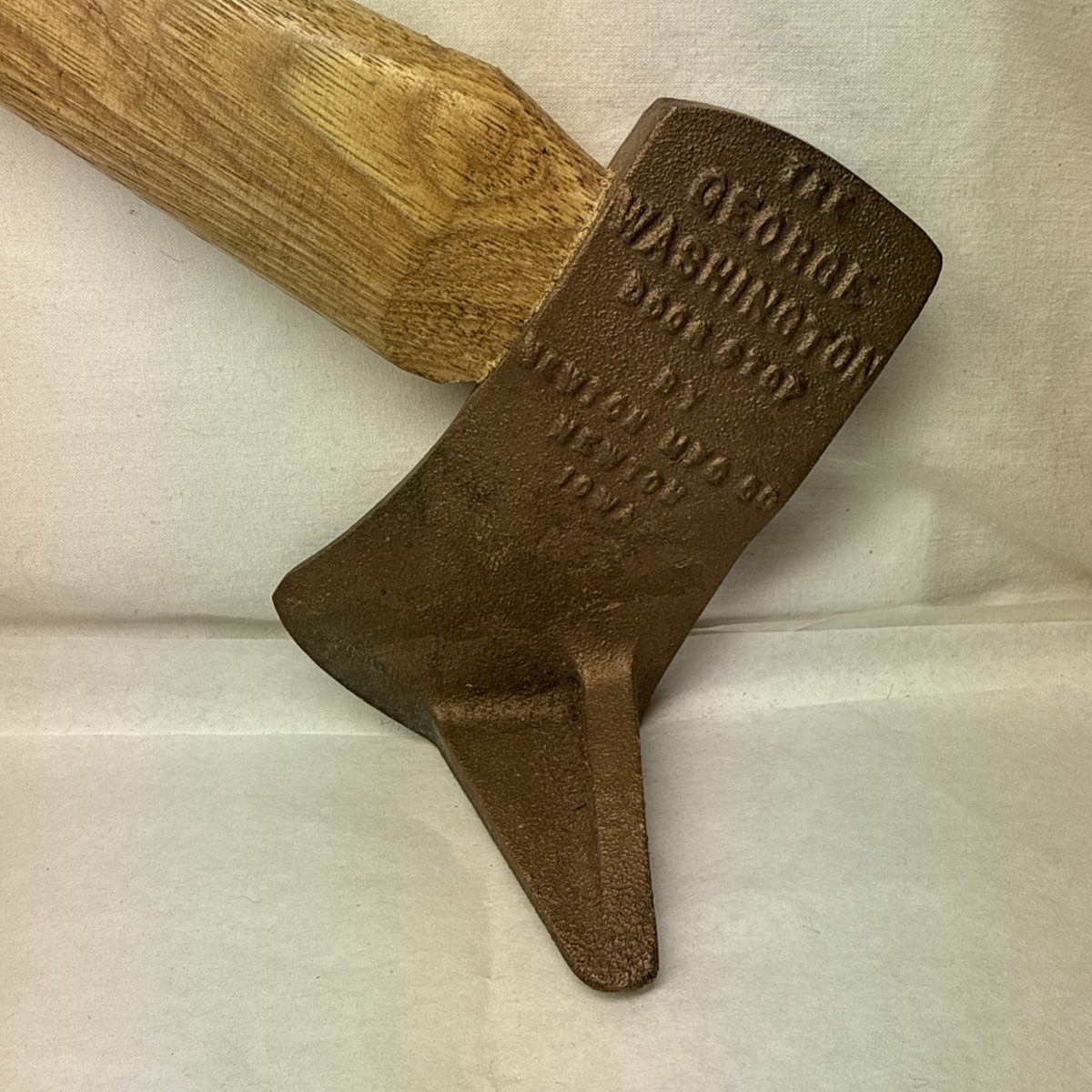 Neat Vintage Brass George Washington Hatchet / Axe Door Stop F9