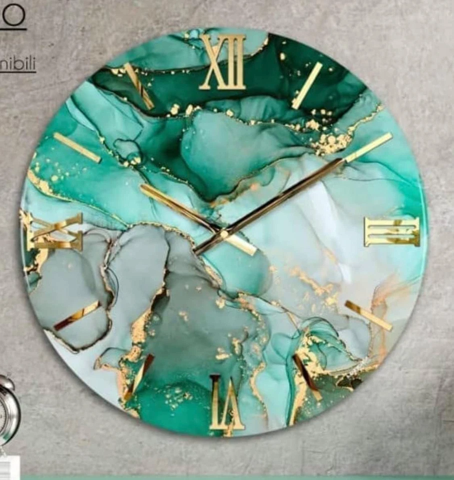 Orologio Da Parete, Soggiorno, Cucina, Moderno,Effetto Marmo, Base Legno, Lavora - Immagine 2 di 4
