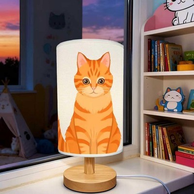 Cat Lamp, Cat Night Light,3 Level Dimmable Wood Nightstand Desk Base Flaxen F...