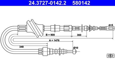 hinten ATE 24.3727-0142.2 Seilzug, Feststellbremse für AUDI