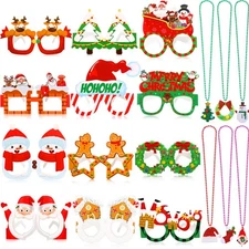 42 Pcs Christmas Eyeglasses & Necklaces Set Novelty Xmas Props Cosplay Party ...