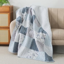 Cotton quilted blanket, vintage elegant patchwork blanket, coastal dream style.