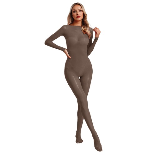Damen transparenter Bodycon-Bodysuit mit Füßen volle Länge Bodystocking Dessous Kostüm - Bild 25 von 45