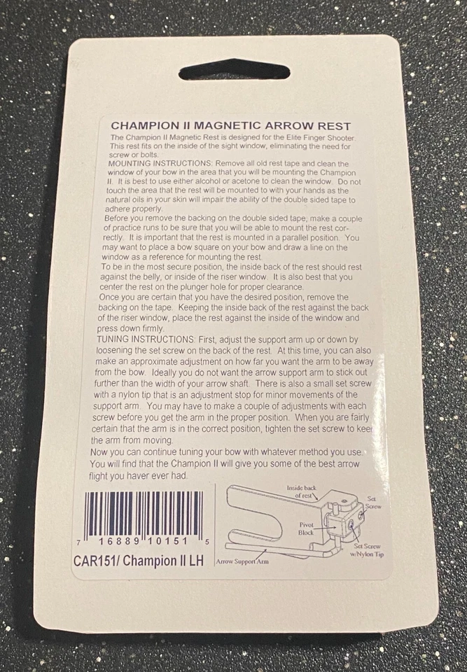 AAE CHAMPION II MAGNETIC ARROW REST - BLACK - LEFT HAND (LH) - Image 2 of 2