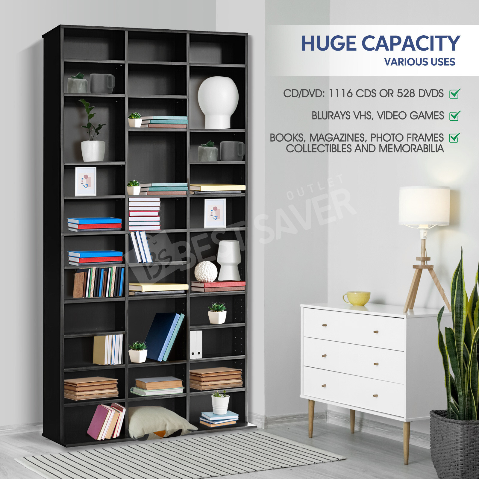 MultiLevel Bookshelves Bookcase Storage Rack DVD CD Display Shelf