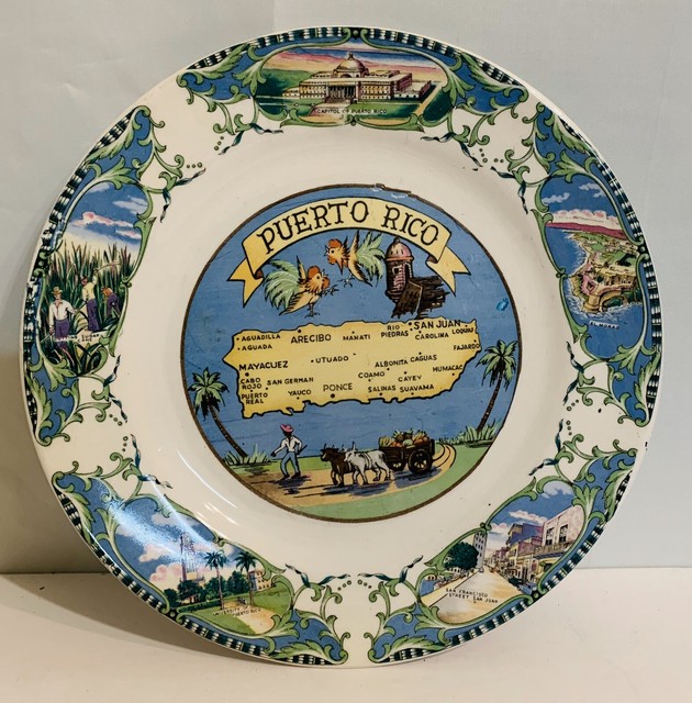 Vintage 9 1/2” Puerto Rico Collector State Plate Blue/Green Colors eBay