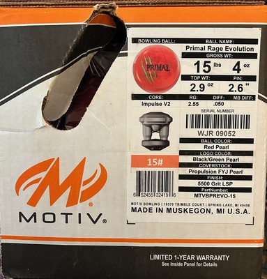 Motiv Primal Rage Evolution Bowling Ball - 15lbs, Impulse V2 Core