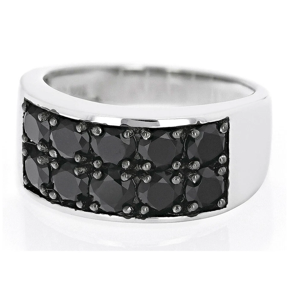 Anillo de boda redondo de oro blanco de 14 quilates de espinela negra creado en laboratorio de 4 quilates para hombre Foto 2 de 4