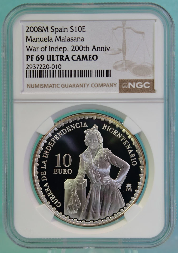 España S10E 2008M Manuela Malasana Guerra del Indep. 200 aniversario PF 69 UC + CERTIFICADO DE AUTENTICIDAD Foto 4 de 4