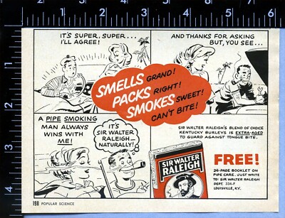 1958 Vintage Magazine Page Ad Sir Walter Raleigh Pipe Tobacco