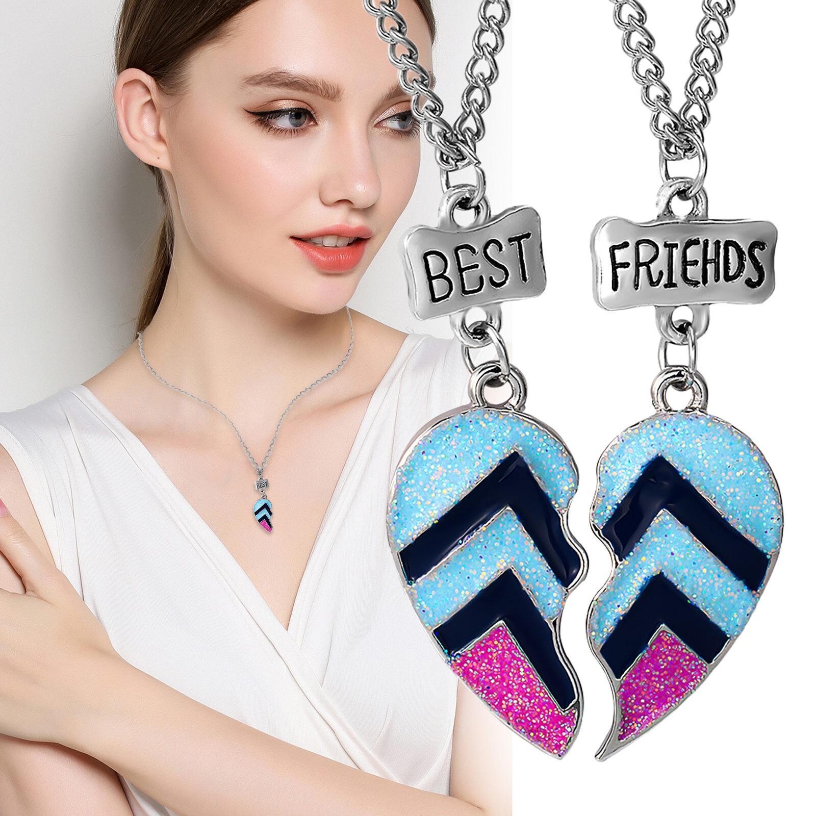 BFF Necklace Broken Heart Best Friend Forever 2Pcs Friendship Necklace