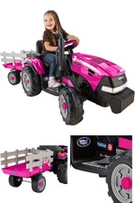 peg perego case ih magnum tractor with trailer pink