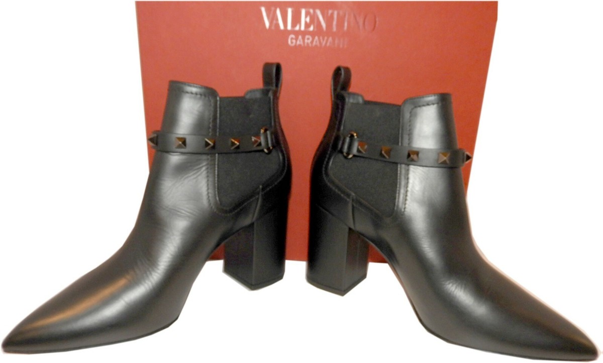 Valentino Garavani Rockstud Booties Black Leather Chelsea Ankle