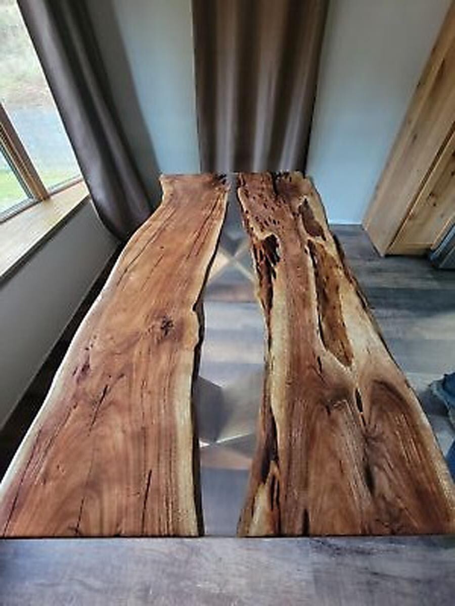 Handmade River Wood Epoxy Resin Accent Table – Custom Clear Resin Furniture  -image