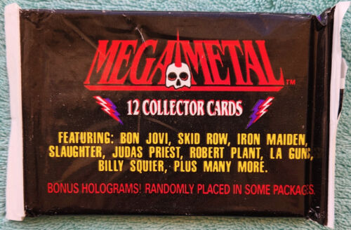 1991 Impel Megametal Sealed Pack Of 12 Collector Cards - Iron Maiden, Bon Jovi - Picture 1 of 2