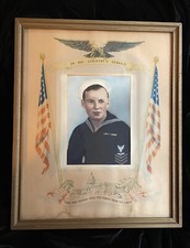 VTG WW2 US Navy PORTRAIT PHOTO Sailor Hand Tinted "In Service of His Country"