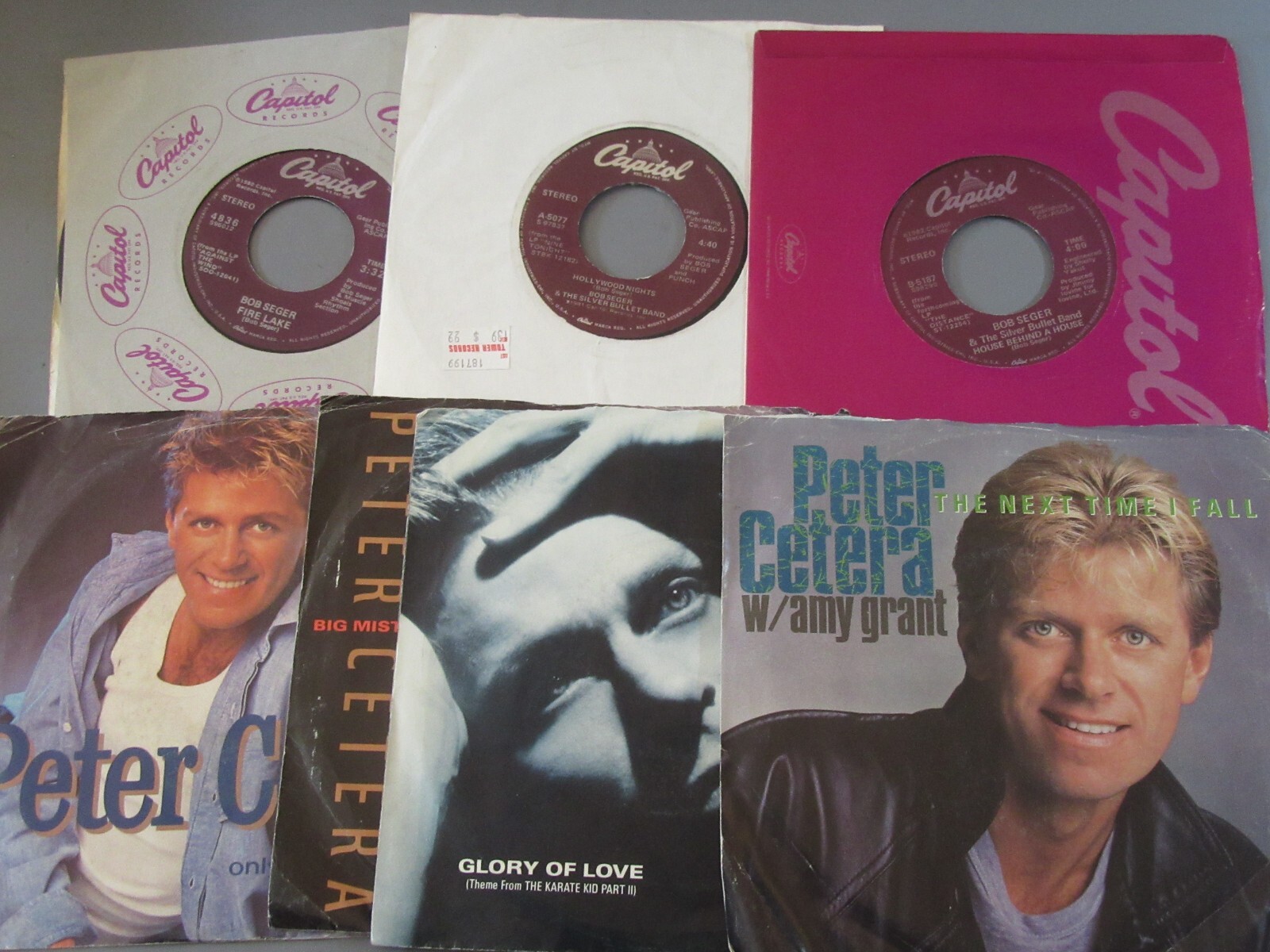 Vinyl Records 45’s Lot 7pc Peter Cetera, Amy Grant, Karate Kid II, Bob Seger-image