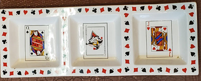 Poker tray 3 Hole long dish, Joker hors d'oeuvres Playing cards, Relish tray Cer