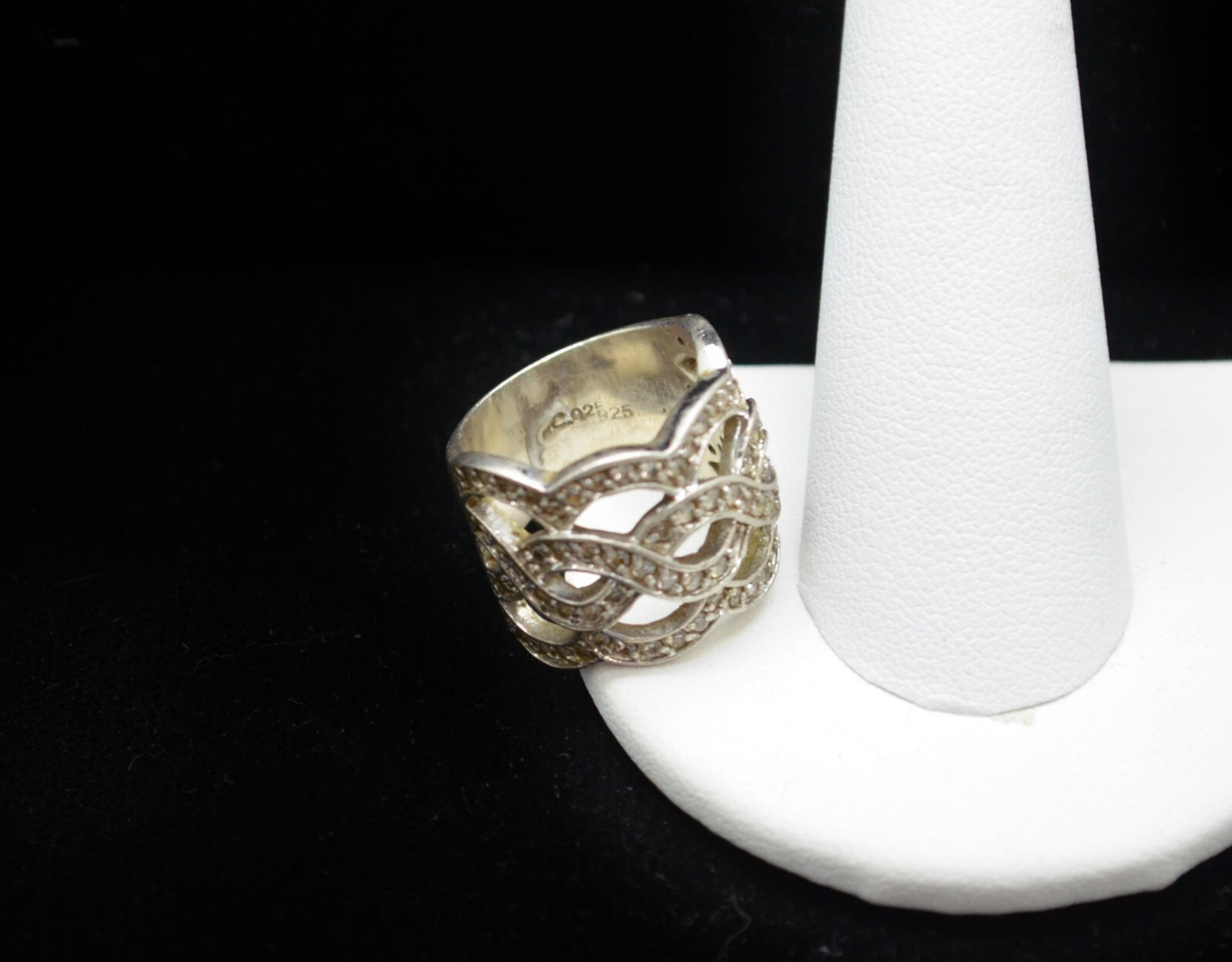 Sterling Silver Pretty Intertwining Clear Gems Ri… - image 5