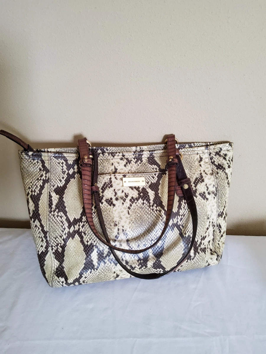 Brahmin Brown Cream Snakeskin Shoulder Bag Tote Purse