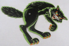 Vintage The Beistle Company Halloween Mechanical Black Cat Green Orange White