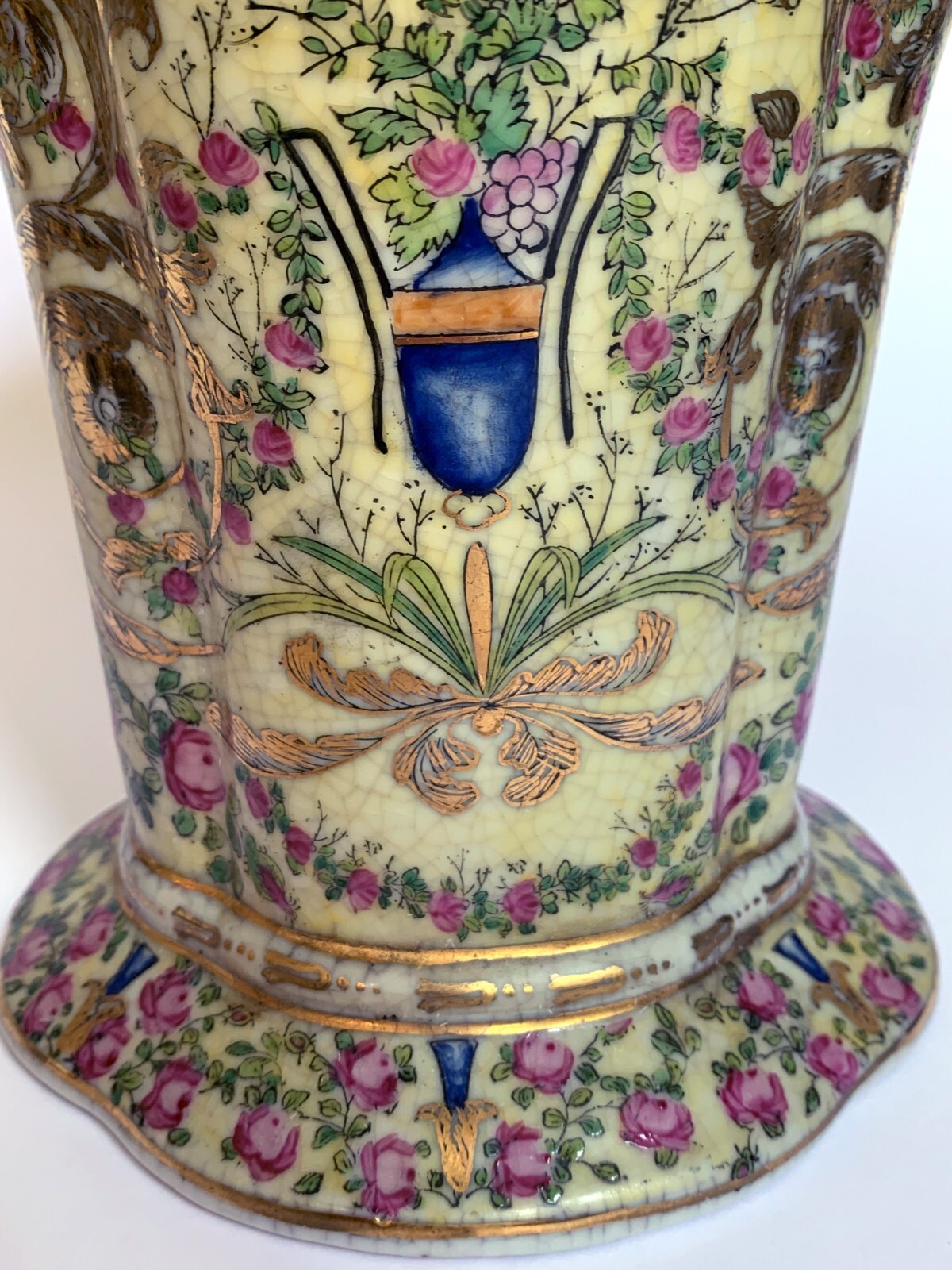 Vintage United Wilson Chinese Crackle Vase 1897 JUWC Floral Flowers 8