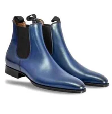 Handmade Men’s Fashion Navy Blue Chelsea Leather Boot, Men Leather Boots