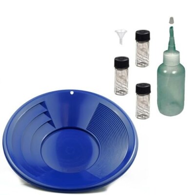 Sluice Monkey 12'' Blue Gold Pan Kit with 4oz Sniffer Bottle & More