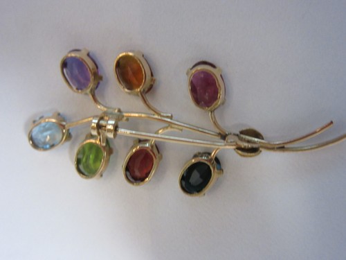 18K Gold Multi-Gemstone "Branch" Brooch Pin Citrine, Amethyst, Peridot, Garnet - Picture 3 of 10