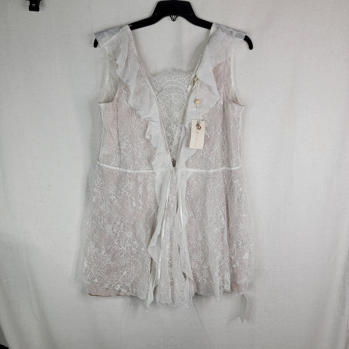 for love and lemons stardust mini dress For Love & Lemons Womens Large Stardust Lace Drawstring Mini Dress White  Ruffle