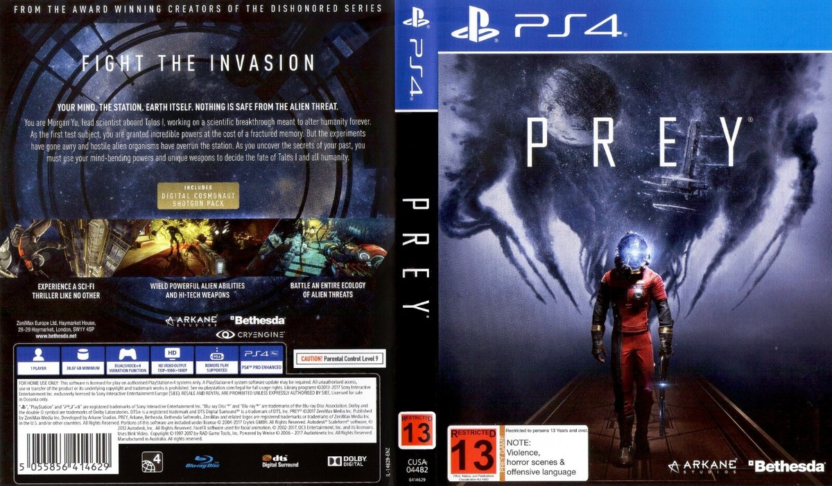 Prey PS4 PAL Box Art Insert Inlay Cover Only no Game UK