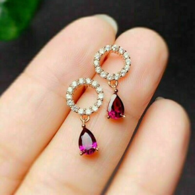 Pear Cut Simulated Pink Ruby Pretty Drop/Dangle Earrings In 14k Rose Gold Plated