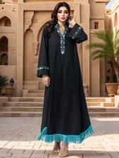 Abaya Women Muslim Kaftan Long Dress Maxi Robes Dubai Tassel Evening Party Gown